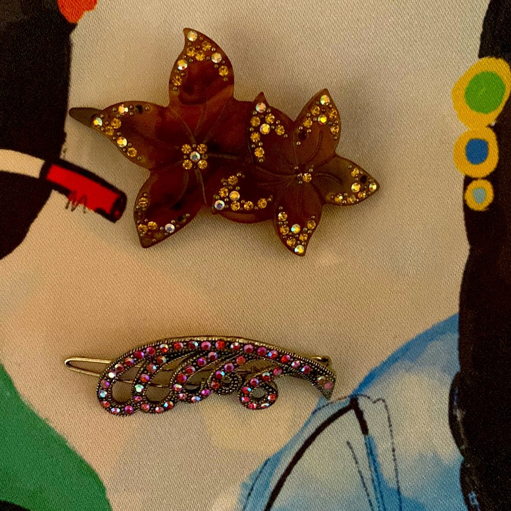 2 Barrettes one plastic, one metal
